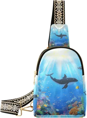 trendy Whale Catton Sea World black fanny pack waterproof shoulder fanny pack for travel