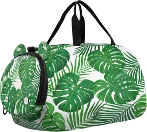 Tropical Green Palm Kids Overnight Sports Duffel Bags with Shoe Compartment & Wet Pocket Travel Sport Gym Bag for Girls Boys