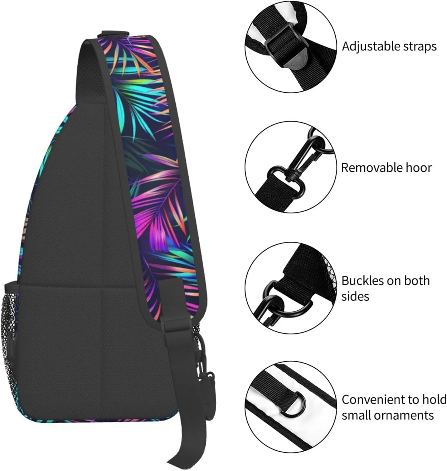 Tropical Hawaiian Neon Palm Leaves Crossbody bags for women Men Sling Bag Travel Chest Backpack Leisure Sports Outdoor Running Hiking