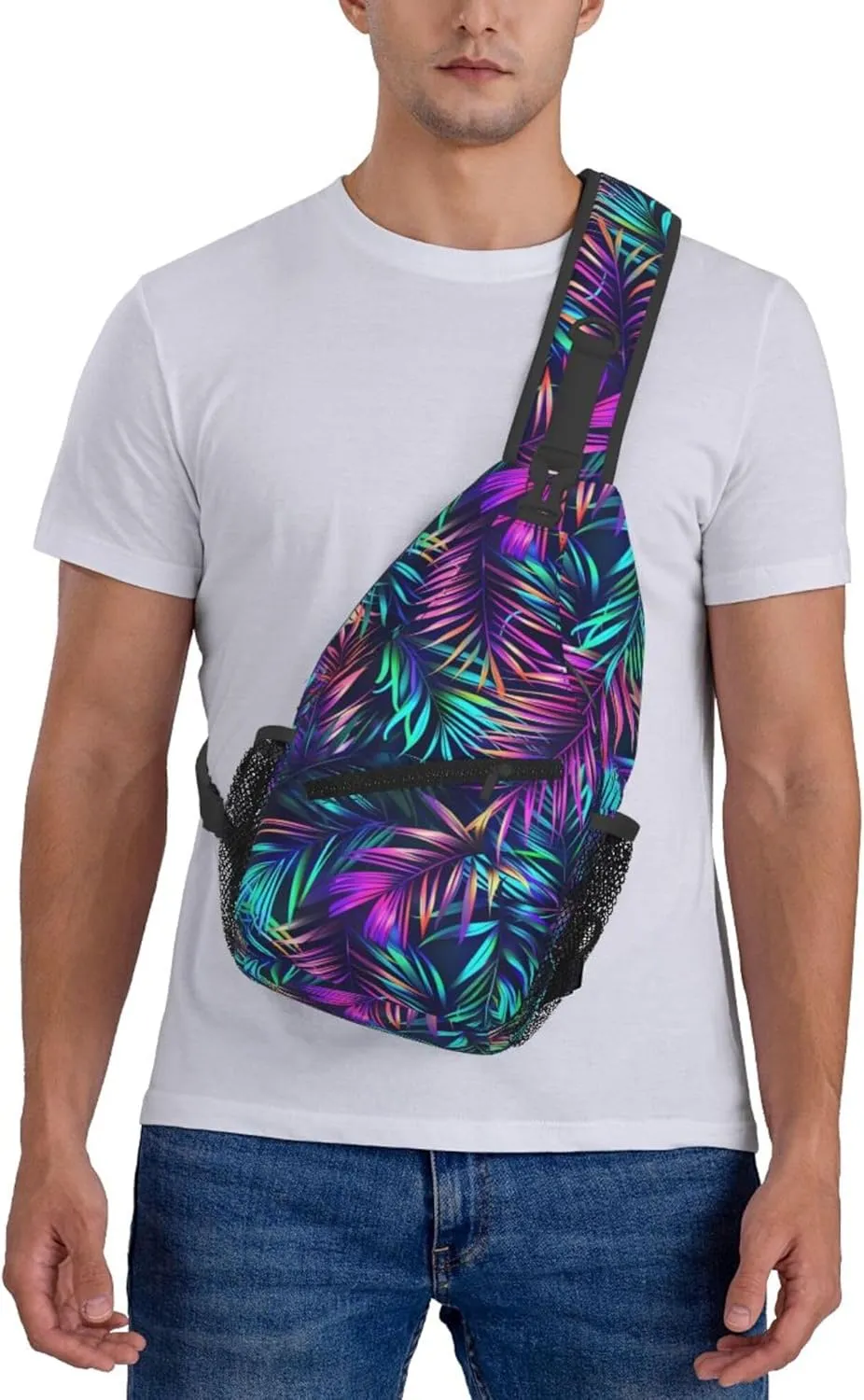 Tropical Hawaiian Neon Palm Leaves Crossbody bags for women Men Sling Bag Travel Chest Backpack Leisure Sports Outdoor Running Hiking