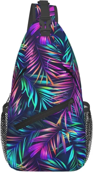 Tropical Hawaiian Neon Palm Leaves Crossbody bags for women Men Sling Bag Travel Chest Backpack Leisure Sports Outdoor Running Hiking
