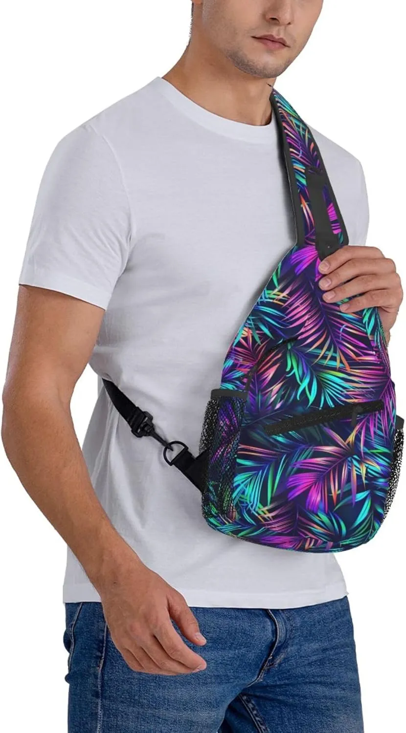 Tropical Hawaiian Neon Palm Leaves Crossbody bags for women Men Sling Bag Travel Chest Backpack Leisure Sports Outdoor Running Hiking