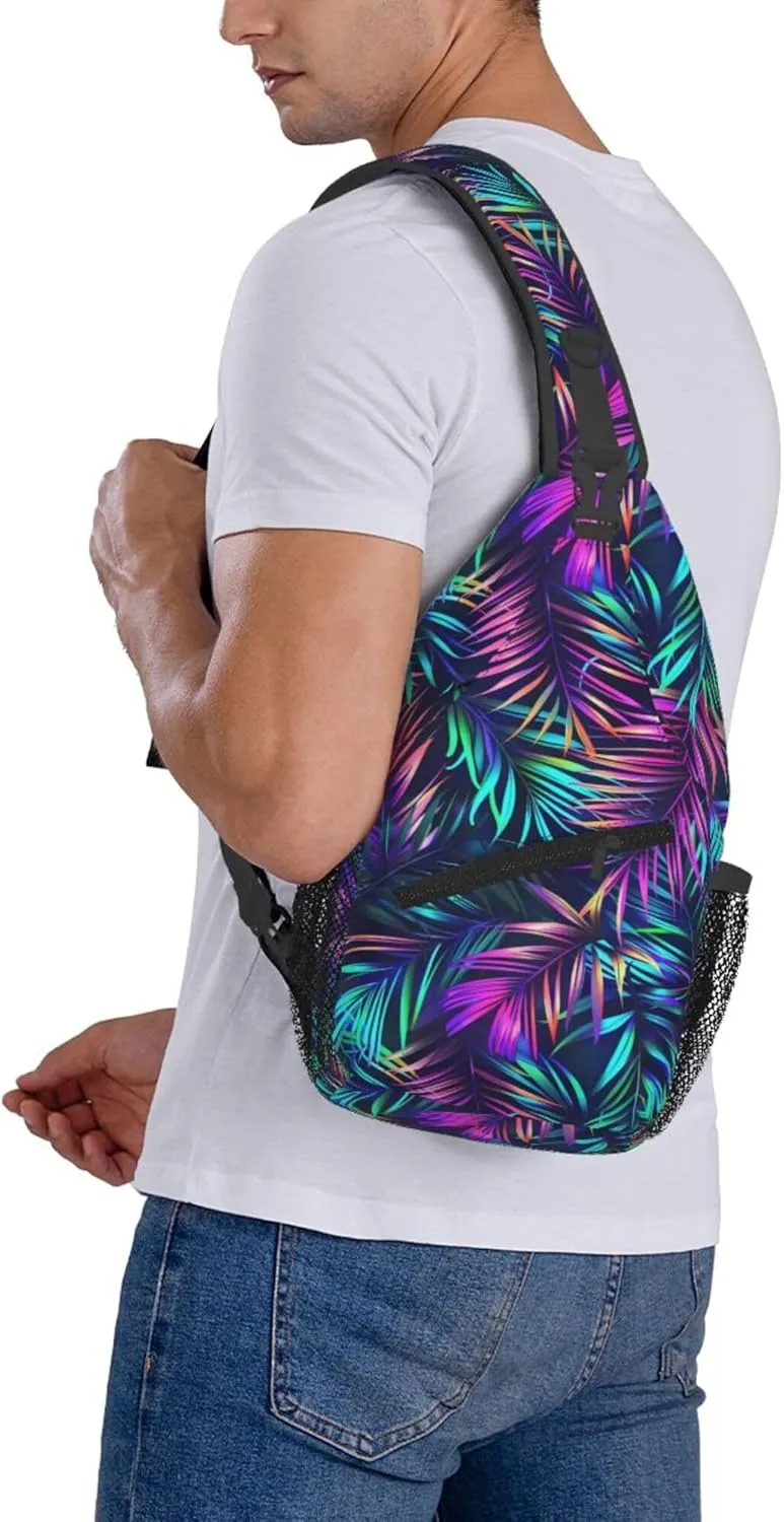 Tropical Hawaiian Neon Palm Leaves Crossbody bags for women Men Sling Bag Travel Chest Backpack Leisure Sports Outdoor Running Hiking