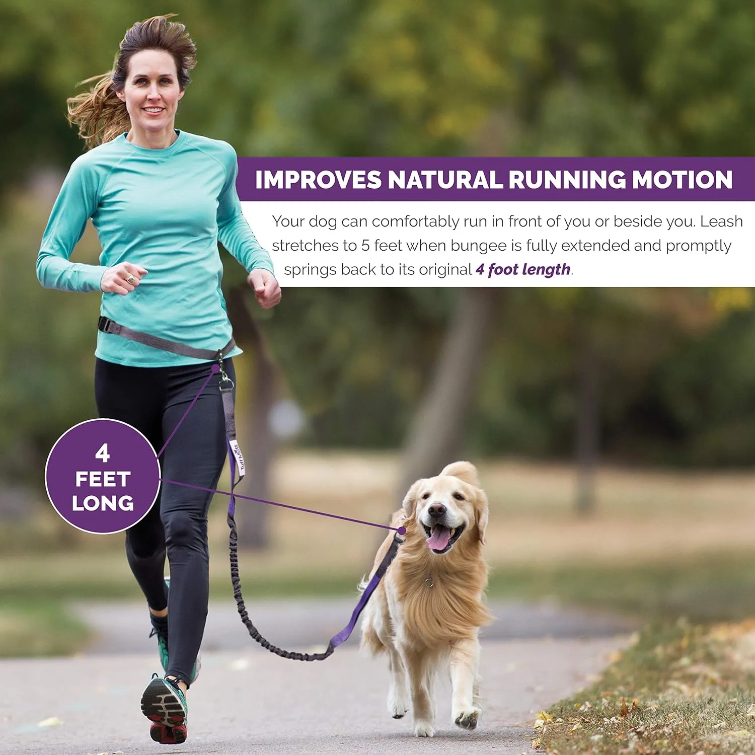 Tuff Mutt Hands-Free Waist Leash for Dog Walking, Running and Hiking, Adjustable Belt with Double Handle, Reflective Bungee Design for Large & Medium Dogs