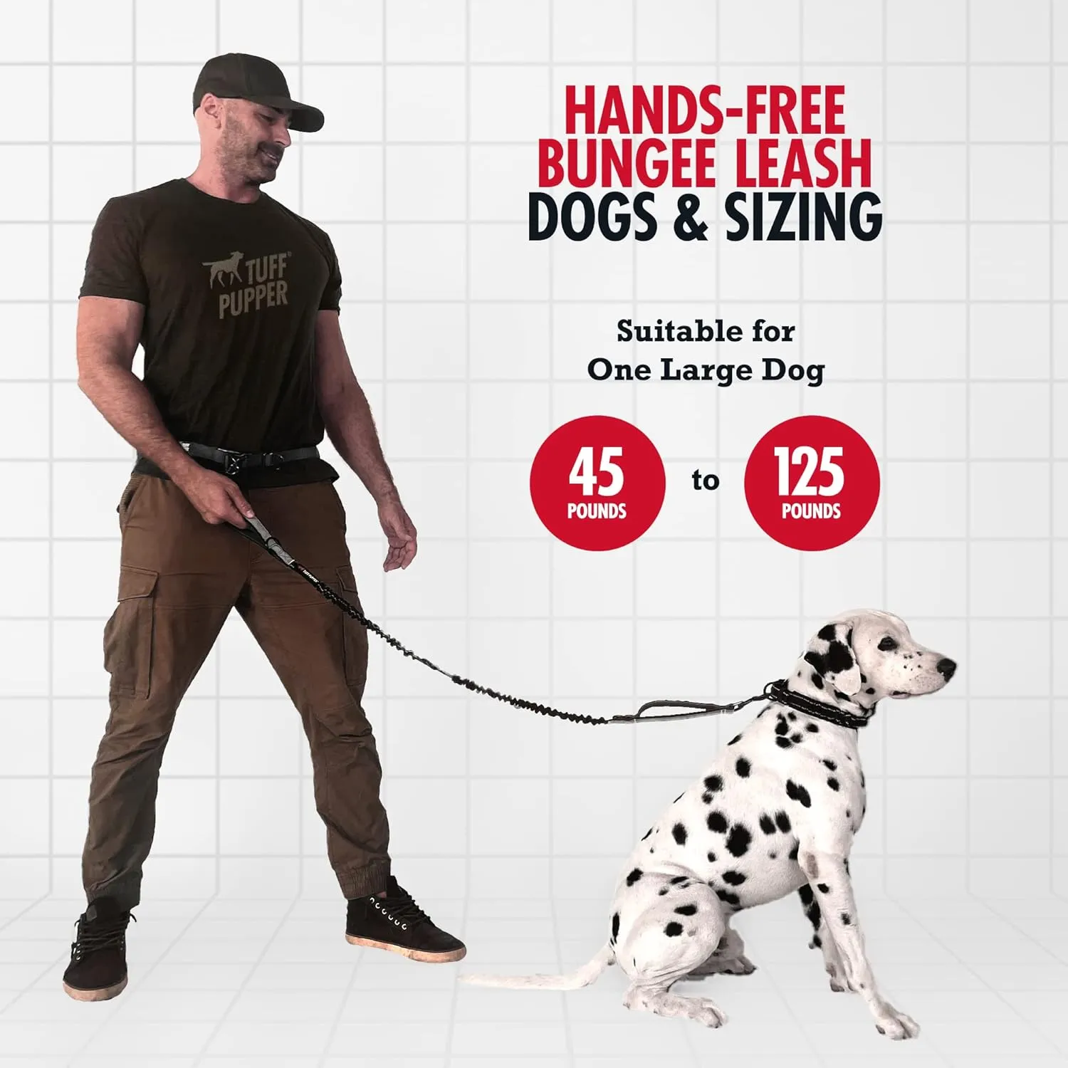 Tuff Pupper Heavy Duty Hands Free Dog Leash | One Large Dog Up to 125 lbs | Comfortable Shock Absorbing Bungee | Reflective Padded Handles | Lumbar Waist Belt 22-45" | Walking Jogging Running Leash