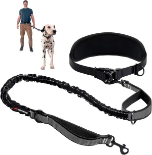 Tuff Pupper Heavy Duty Hands Free Dog Leash | One Large Dog Up to 125 lbs | Comfortable Shock Absorbing Bungee | Reflective Padded Handles | Lumbar Waist Belt 22-45" | Walking Jogging Running Leash