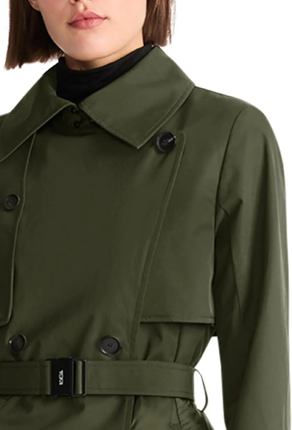 TUMI Women's Buckle Belted Midweight & Breathable Mackintosh Twill Puffer Trench with PrimaLoft Fill