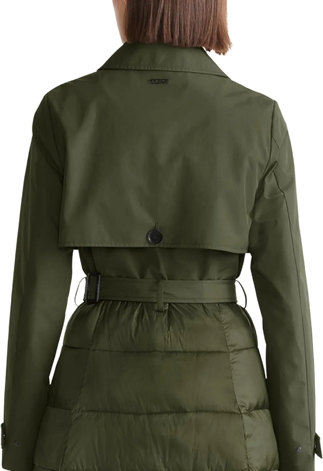 TUMI Women's Buckle Belted Midweight & Breathable Mackintosh Twill Puffer Trench with PrimaLoft Fill
