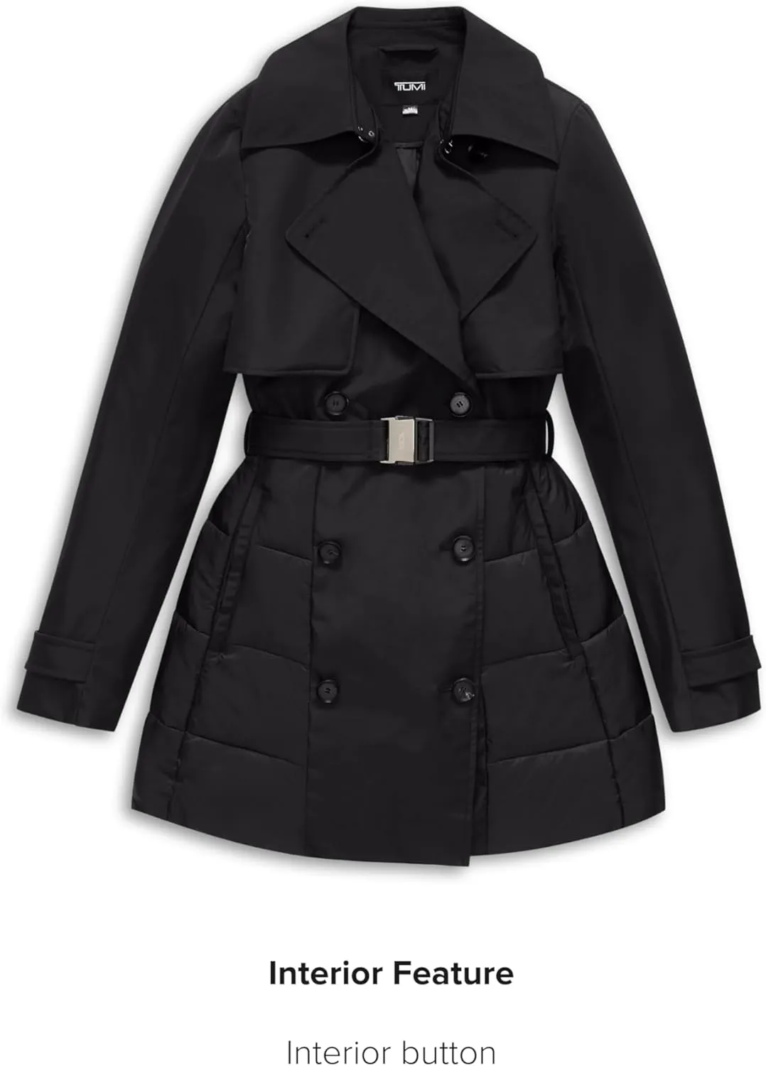 TUMI Women's Buckle Belted Midweight & Breathable Mackintosh Twill Puffer Trench with PrimaLoft Fill