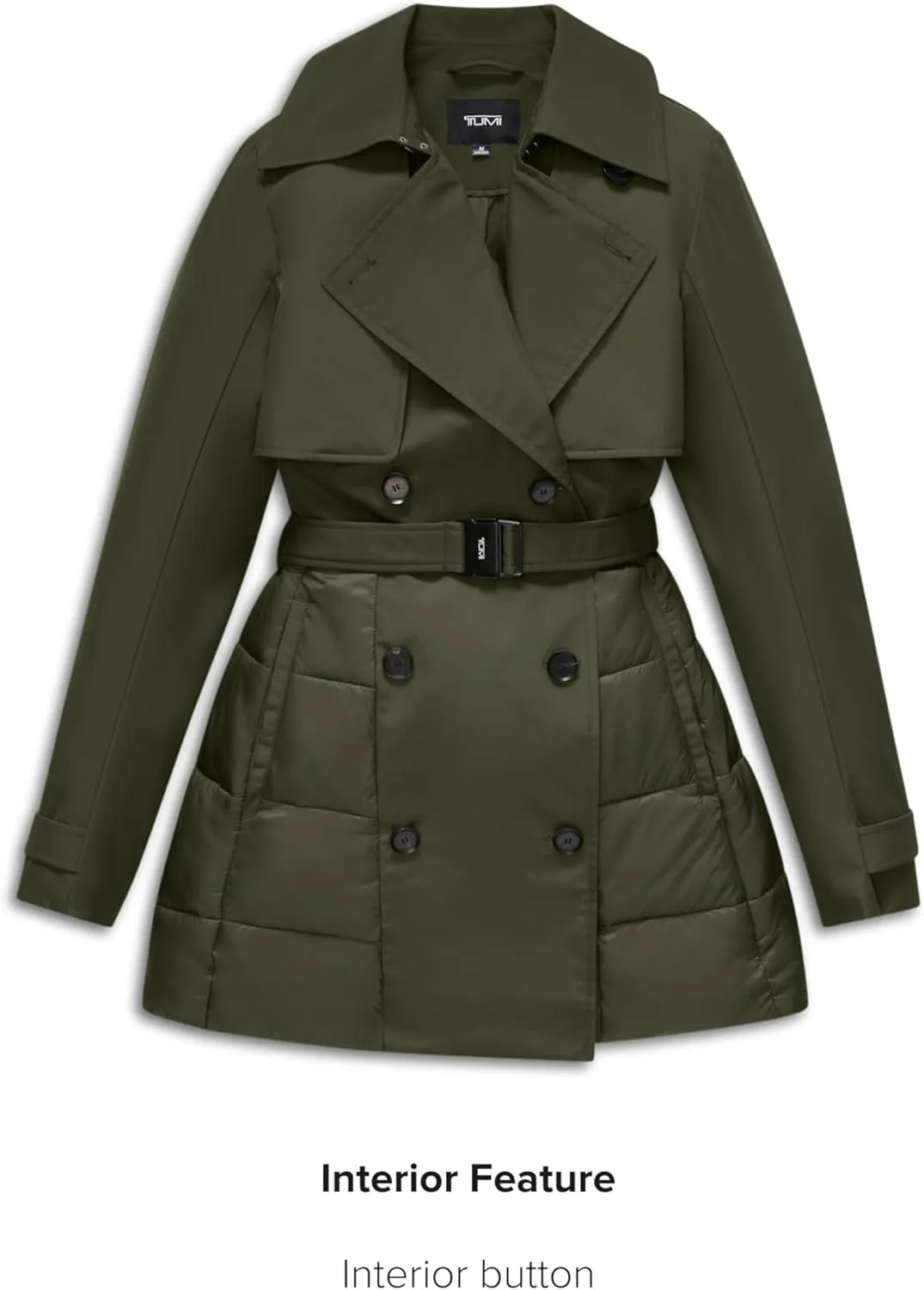 TUMI Women's Buckle Belted Midweight & Breathable Mackintosh Twill Puffer Trench with PrimaLoft Fill