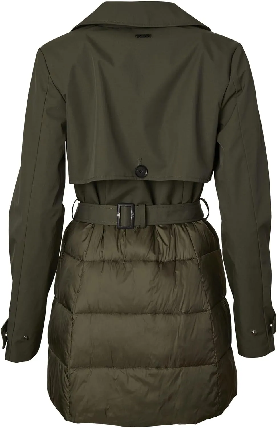 TUMI Women's Buckle Belted Midweight & Breathable Mackintosh Twill Puffer Trench with PrimaLoft Fill