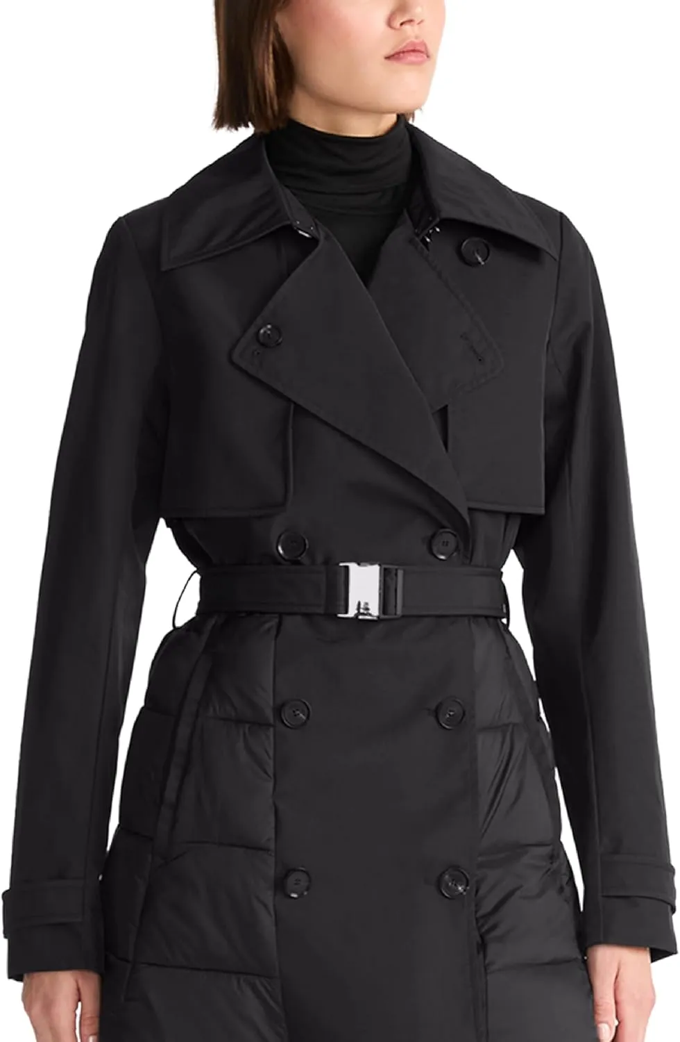 TUMI Women's Buckle Belted Midweight & Breathable Mackintosh Twill Puffer Trench with PrimaLoft Fill