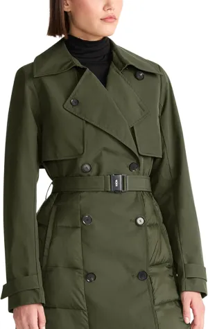 TUMI Women's Buckle Belted Midweight & Breathable Mackintosh Twill Puffer Trench with PrimaLoft Fill