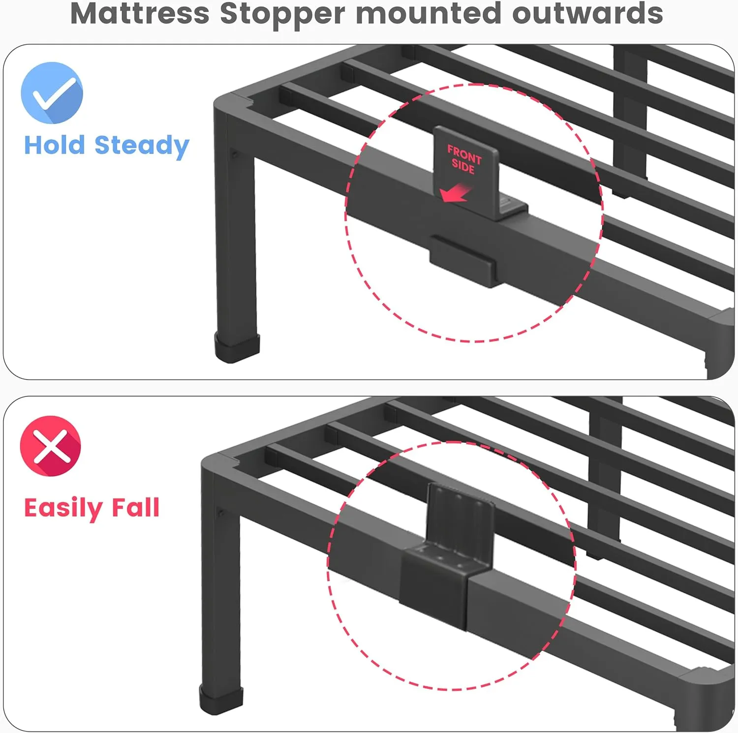 Twin Bed Frame with Mattress Slide Stopper, 14 Inch Metal Platform Bed Frame, Heavy Duty Tall Bed Frame No Box Spring Needed with Large Storage Space, Easy Assembly, Noise Free