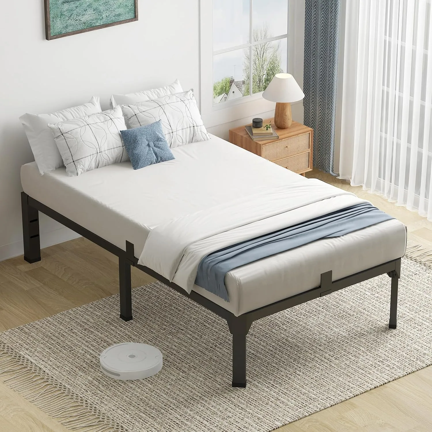 Twin Bed Frame with Mattress Slide Stopper, 14 Inch Metal Platform Bed Frame, Heavy Duty Tall Bed Frame No Box Spring Needed with Large Storage Space, Easy Assembly, Noise Free