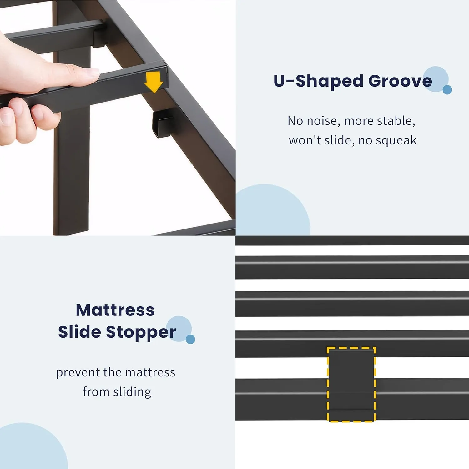 Twin Bed Frame with Mattress Slide Stopper, 14 Inch Metal Platform Bed Frame, Heavy Duty Tall Bed Frame No Box Spring Needed with Large Storage Space, Easy Assembly, Noise Free