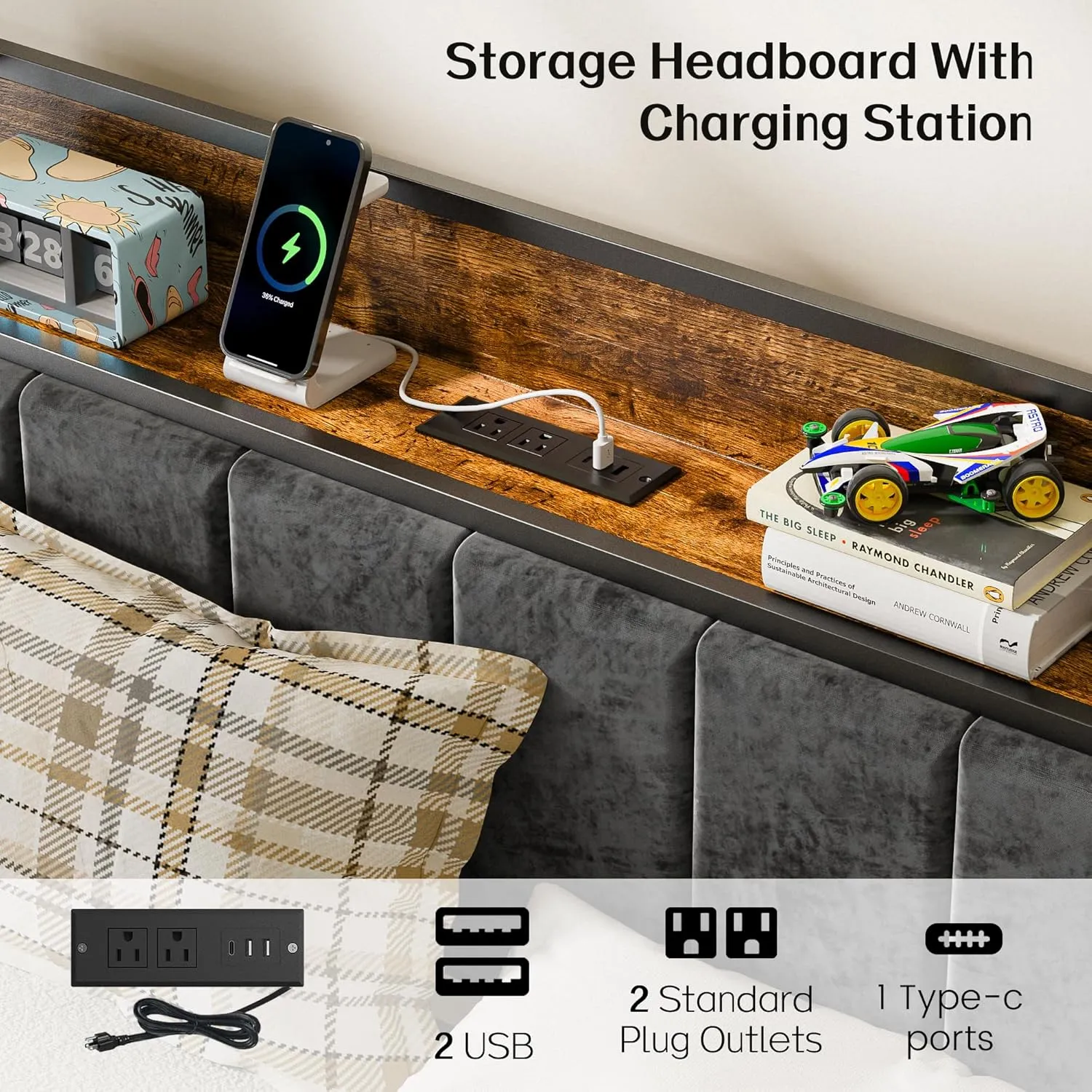 Twin Bed Frame with Smart LED Lights, Storage Headboard and USB Charging Station, Metal Platform Bed Easy Assembly, Noise Free, No Box Spring Needed