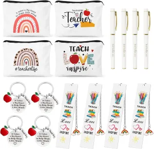 UAREHIBY 16 PCS Teacher Gifts in Bulk,Thank You Teacher Gifts With Makeup Bags,Teacher Appreciation Week Keychain,Bookmark Gifts for Teachers,Best Teacher Ever Pen Gifts,Christmas Gifts