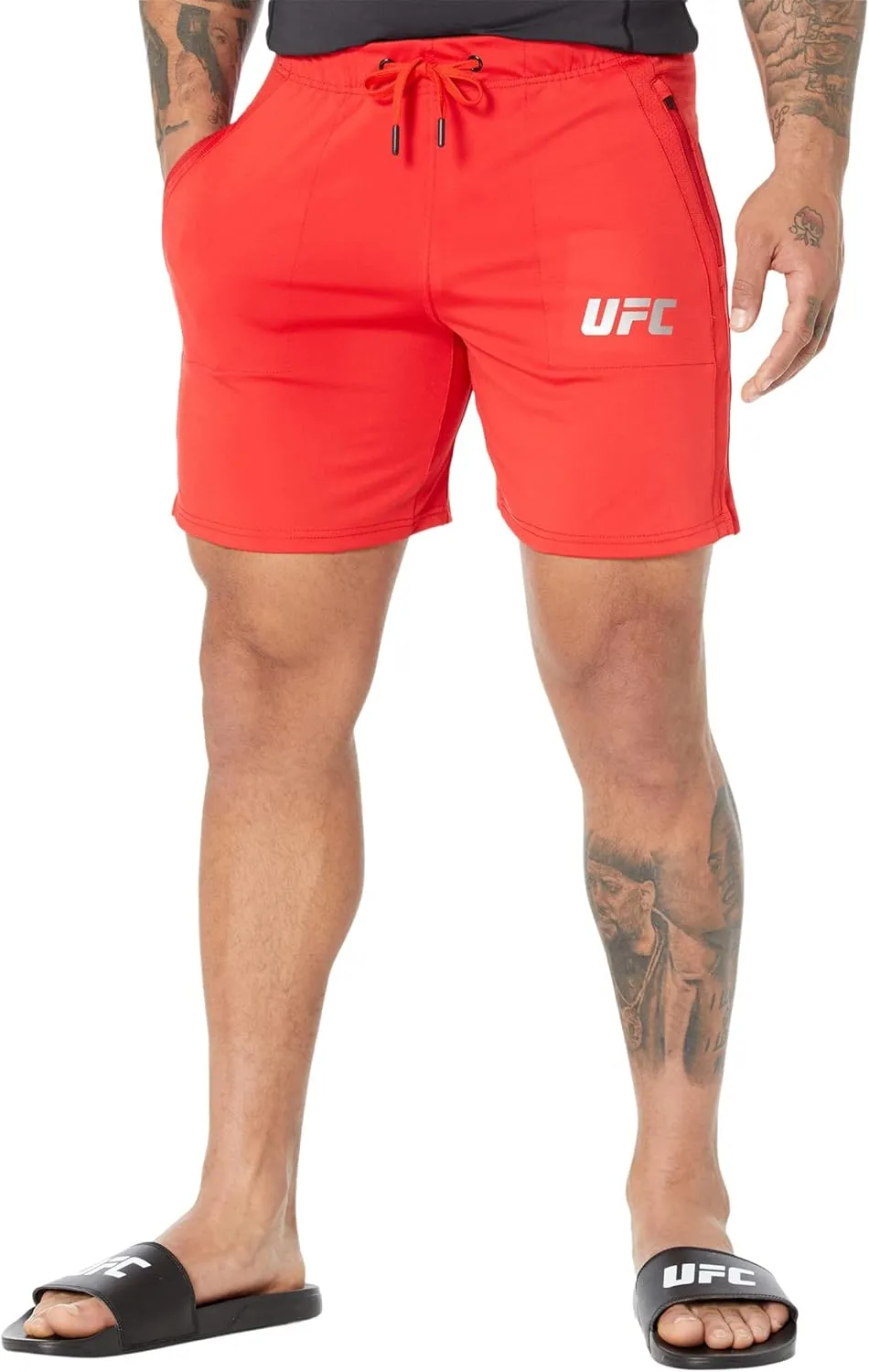 UFC Men’s Elastic Waist Shorts Without Brief – Stretchable Polyester – Drawstring Closure – Zippered Pocket