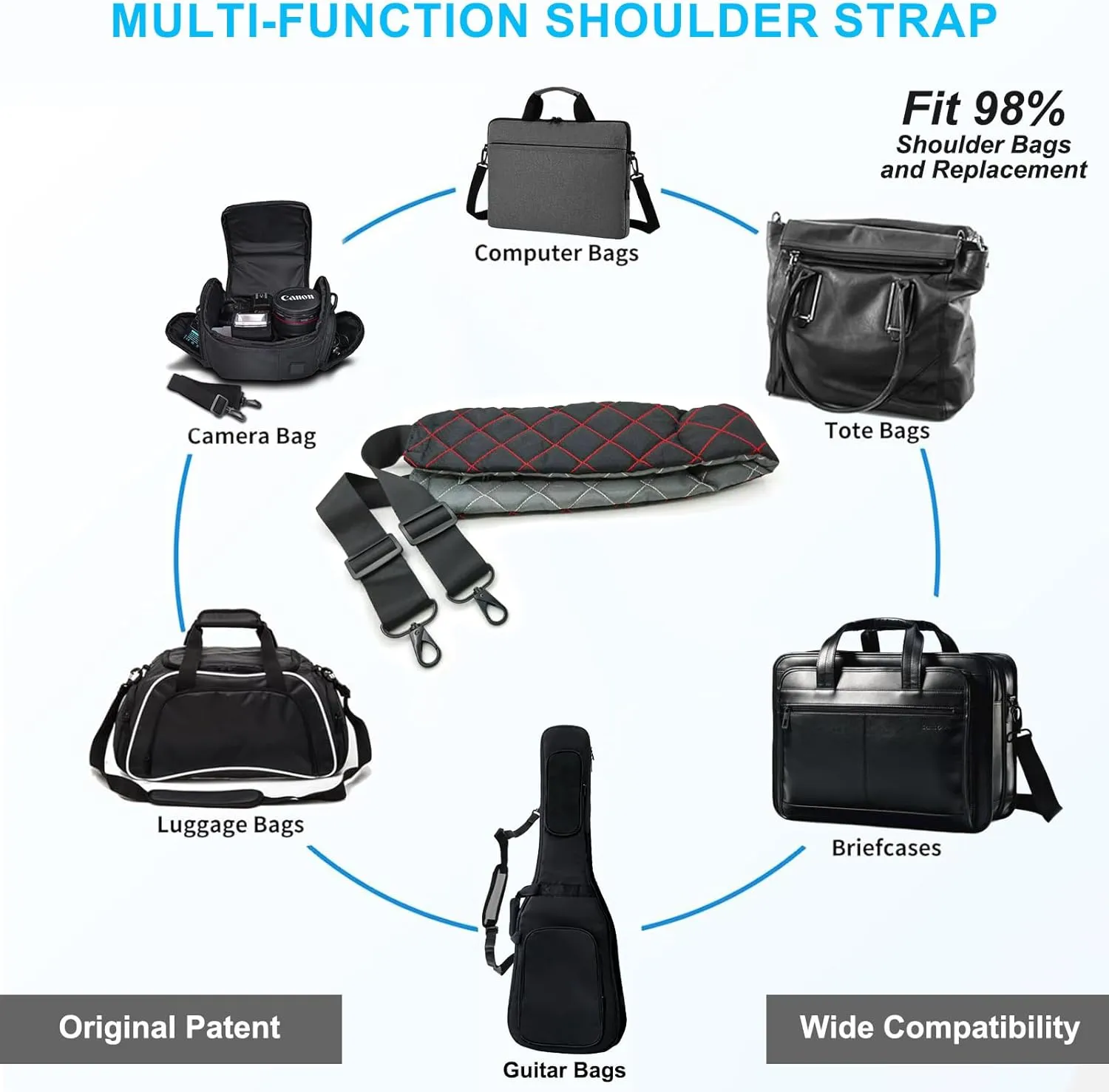 Ultra Comfortable Shoulder Strap Bag Belt with Anti-Theft Pockets and Padded, 2 Tone Reversible Use, Stylish & Secure