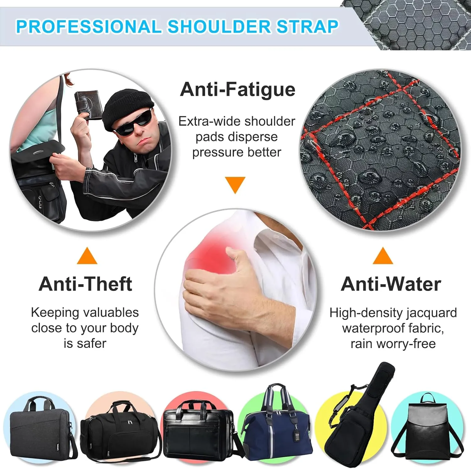 Ultra Comfortable Shoulder Strap Bag Belt with Anti-Theft Pockets and Padded, 2 Tone Reversible Use, Stylish & Secure