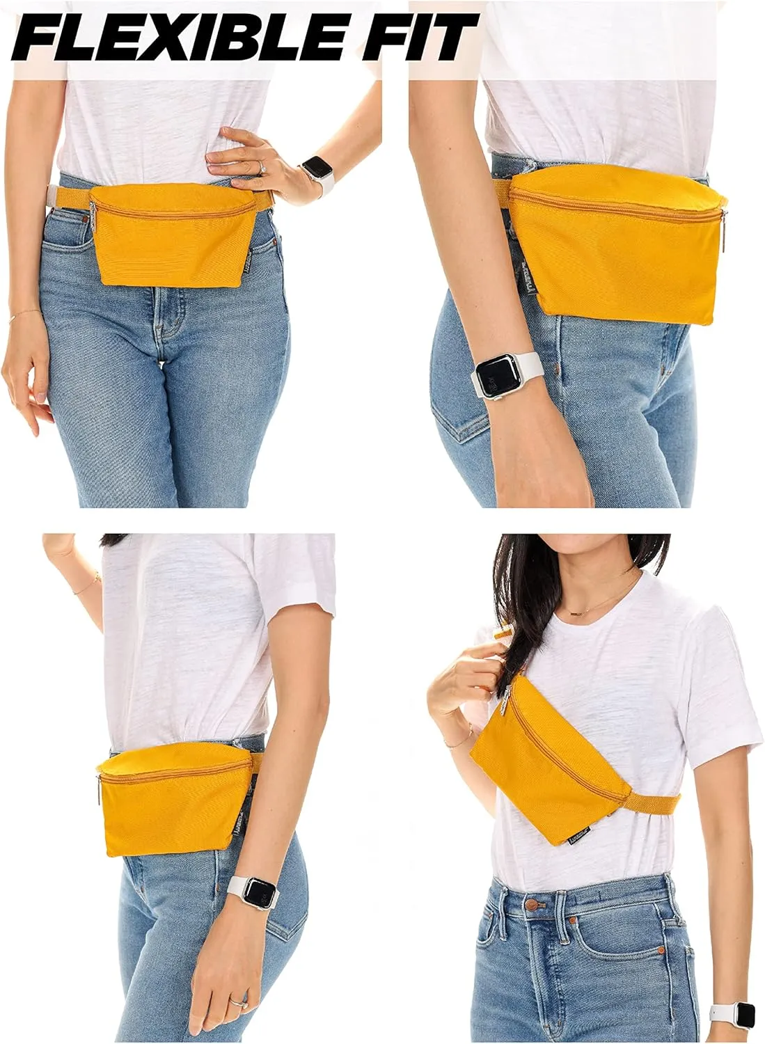 Ultra Slim Fanny Packs for Women – 80s/90s Recycled RPET Bum Bag – Unisex Crossbody Waist Belt Bag for Travel, Festivals, Sports & Daily Use – Waist Belt Bag for Women | Mustard