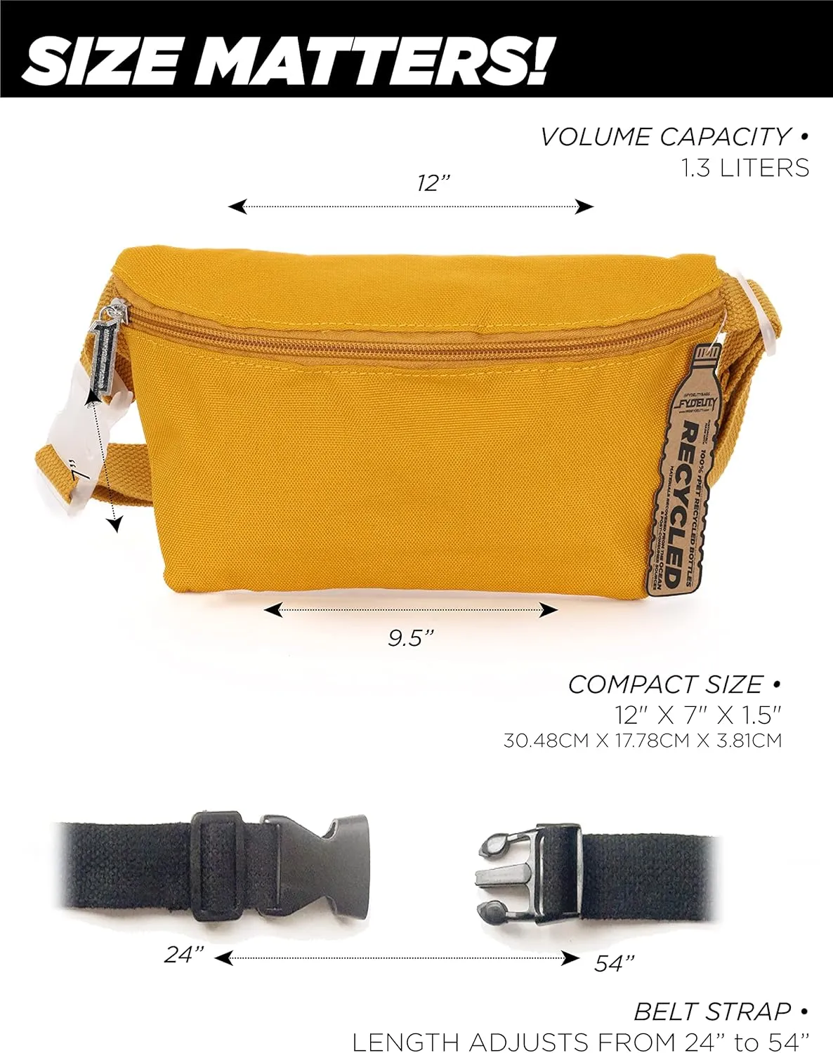 Ultra Slim Fanny Packs for Women – 80s/90s Recycled RPET Bum Bag – Unisex Crossbody Waist Belt Bag for Travel, Festivals, Sports & Daily Use – Waist Belt Bag for Women | Mustard