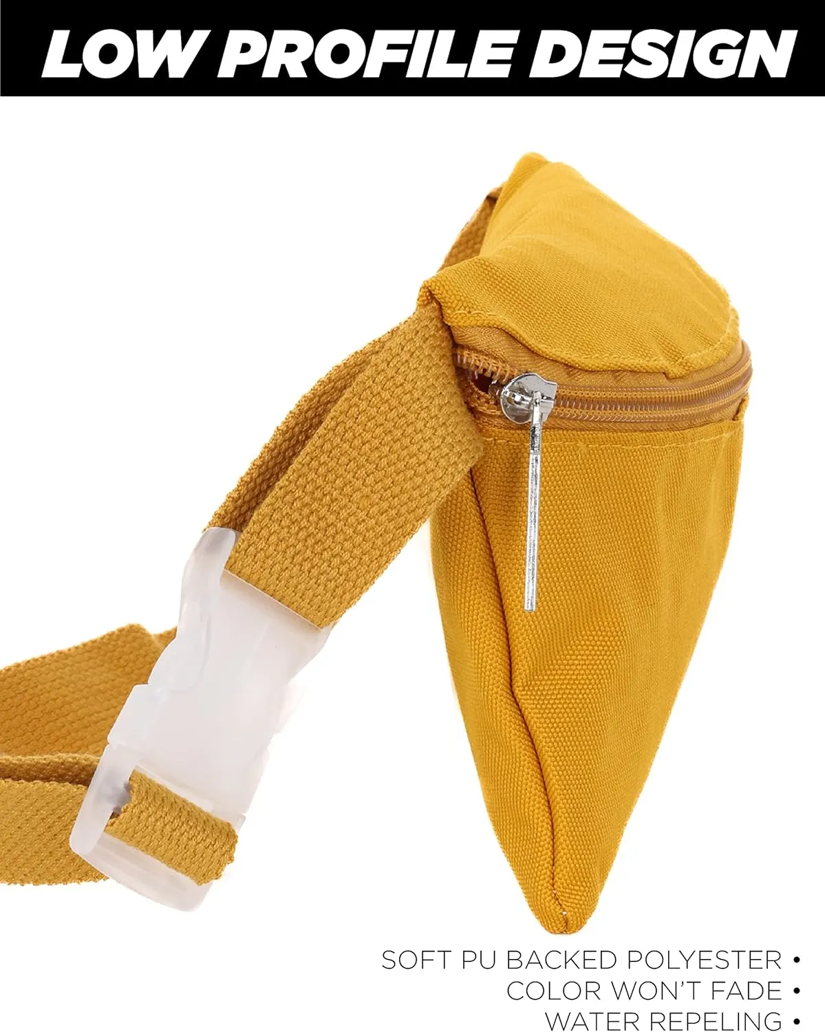 Ultra Slim Fanny Packs for Women – 80s/90s Recycled RPET Bum Bag – Unisex Crossbody Waist Belt Bag for Travel, Festivals, Sports & Daily Use – Waist Belt Bag for Women | Mustard