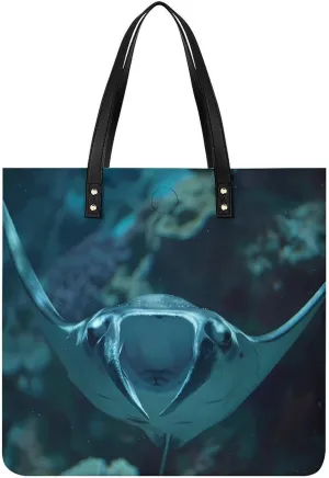 Underwater Ocean Animal Manta Ray Top Handle Satchel Handbags PU Leather Tote Bags Shoulder Bags for Women