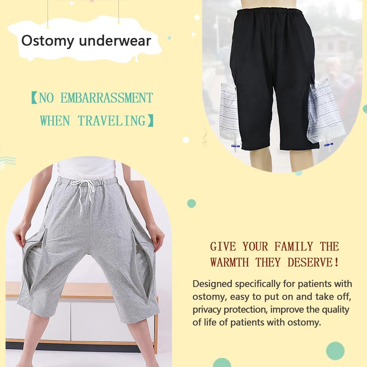 Unisex Incontinence Care Trousers,Urinary Drainage Trouser,Catheter Pant,Fistula Pants,Ostomy Drainage Bag Care Scanties,Double Zippered Pockets Holding 2000ml Catheter Bags Gray