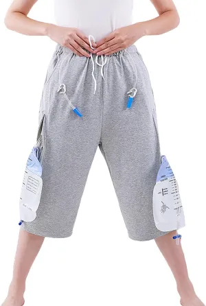 Unisex Incontinence Care Trousers,Urinary Drainage Trouser,Catheter Pant,Fistula Pants,Ostomy Drainage Bag Care Scanties,Double Zippered Pockets Holding 2000ml Catheter Bags Gray