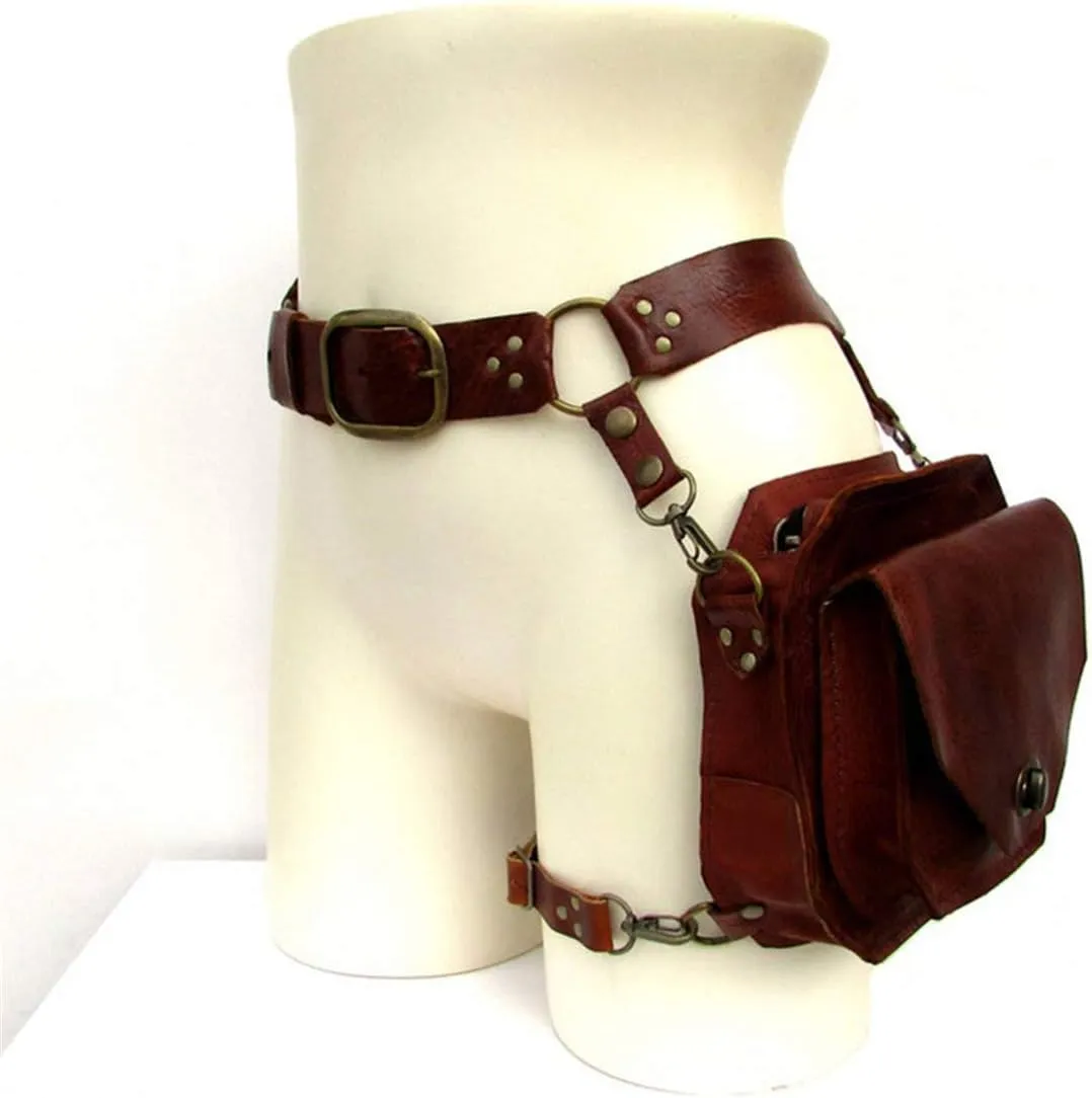 Unisex Medieval Leather Rivet Drop Leg Bag Steampunk Retro Rock Waist Belt Bag Motorcycle Crossbody Shoulder Bags Phone Pouch for Man Women (Black)