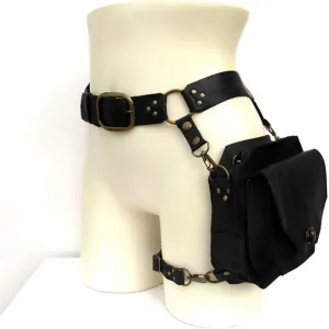 Unisex Medieval Leather Rivet Drop Leg Bag Steampunk Retro Rock Waist Belt Bag Motorcycle Crossbody Shoulder Bags Phone Pouch for Man Women (Black)