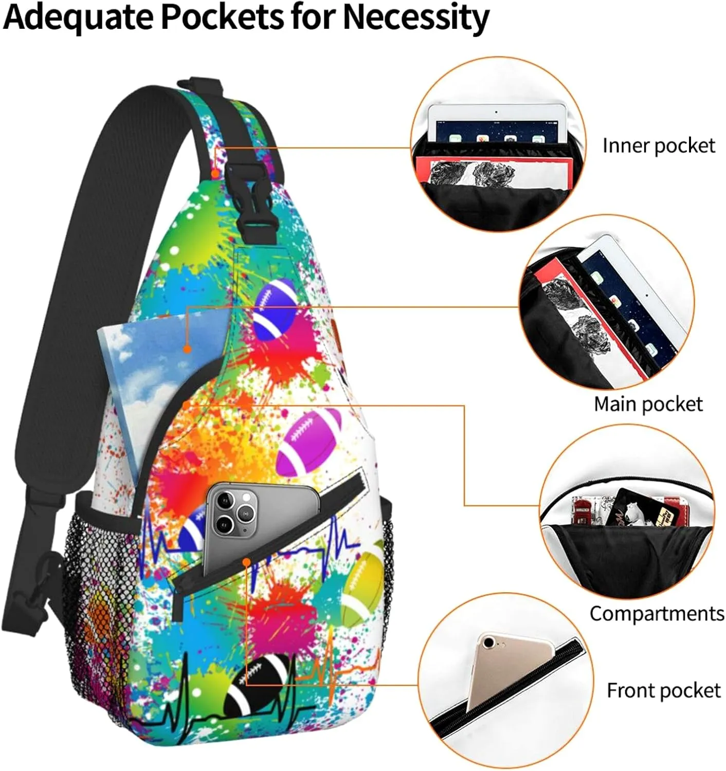 Unisex Soccer Sling Bag Backpack Football Baseball Crossbody Bag Basketball Chest Bag Daypack For Travel Hiking