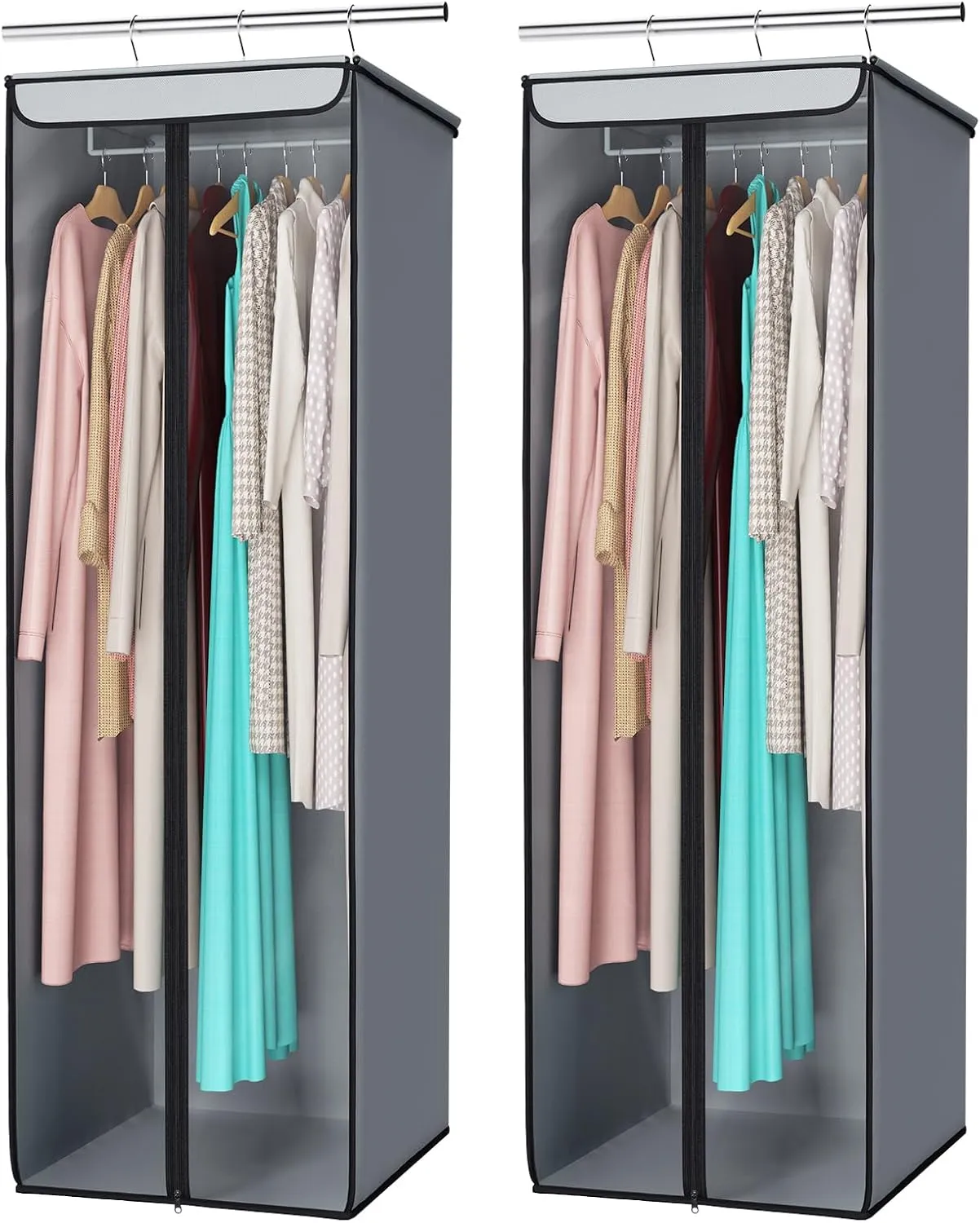 Univivi Garment Bags for Hanging Clothes, Large Clothes Storage Bags Closet Organizer with Clear Window, Premium Hanging Garment Storage Bag for Suits, Coats, Dresses, 54", 2-Pack