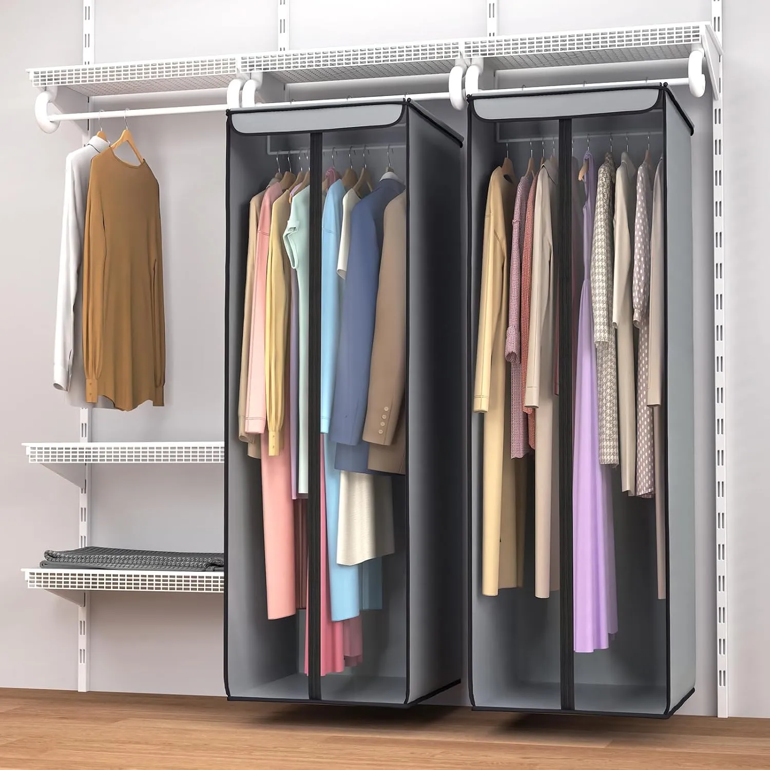 Univivi Garment Bags for Hanging Clothes, Large Clothes Storage Bags Closet Organizer with Clear Window, Premium Hanging Garment Storage Bag for Suits, Coats, Dresses, 54", 2-Pack