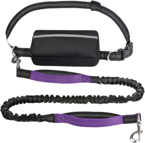 Upliftjoys Dog Leash, Hands-Free Dog Leash with Shock-Absorbing Bungee, Prevents Sudden Pulls– Padded Waist Belt, Reflective, Waterproof Bag, for Walking, Running with Dogs (Purple)