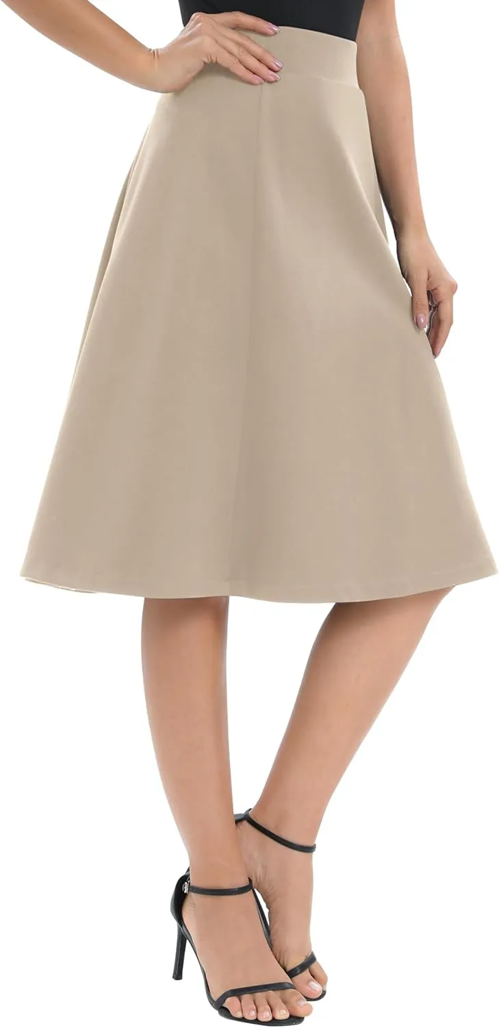 Urban CoCo Women's A-Line Elastic High Waist Flare Work Midi Knee Length Stretchy Skirt