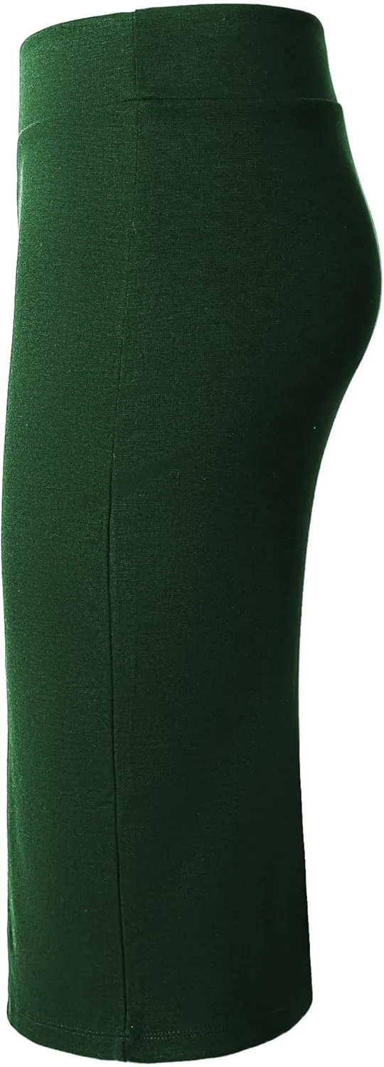Urban CoCo Women's Elastic Waist Stretch Bodycon Midi Pencil Skirt