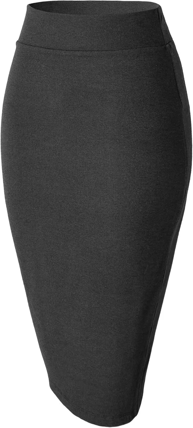 Urban CoCo Women's Elastic Waist Stretch Bodycon Midi Pencil Skirt