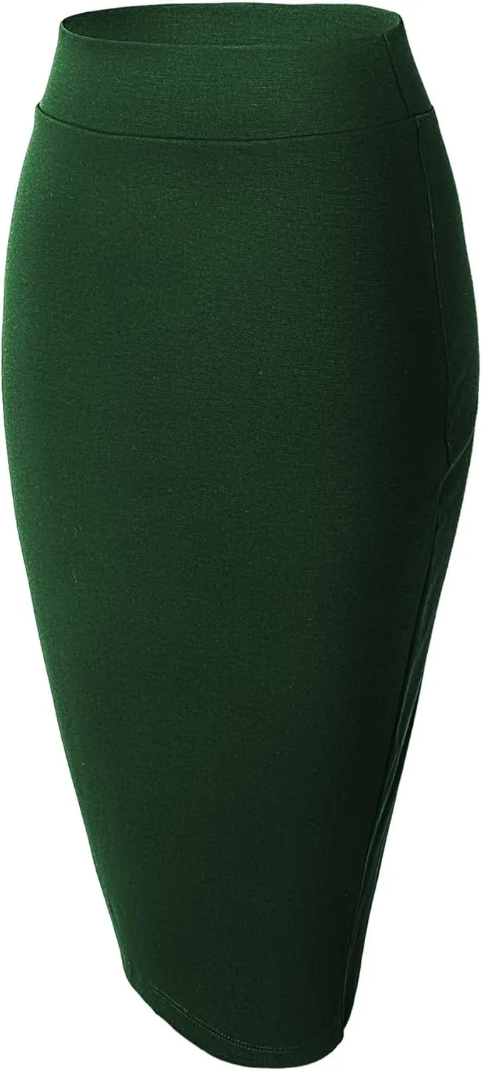 Urban CoCo Women's Elastic Waist Stretch Bodycon Midi Pencil Skirt