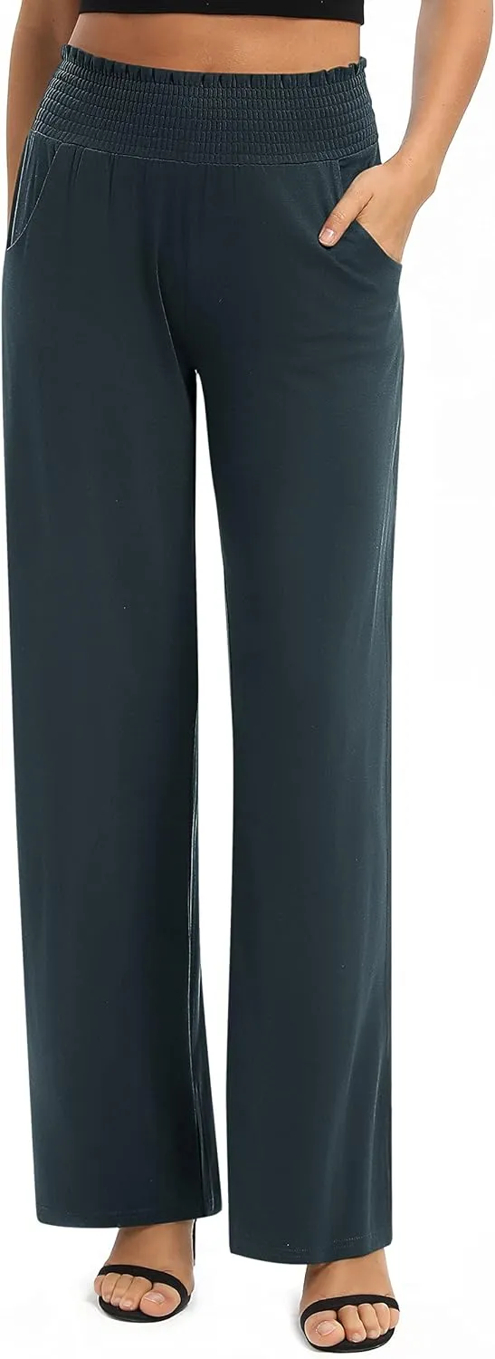Urban CoCo Womens High Waist Flowy Palazzo Pants Elastic Waist Wide Leg Stretchy Straight Leg Dressy Casual Lounge Trousers