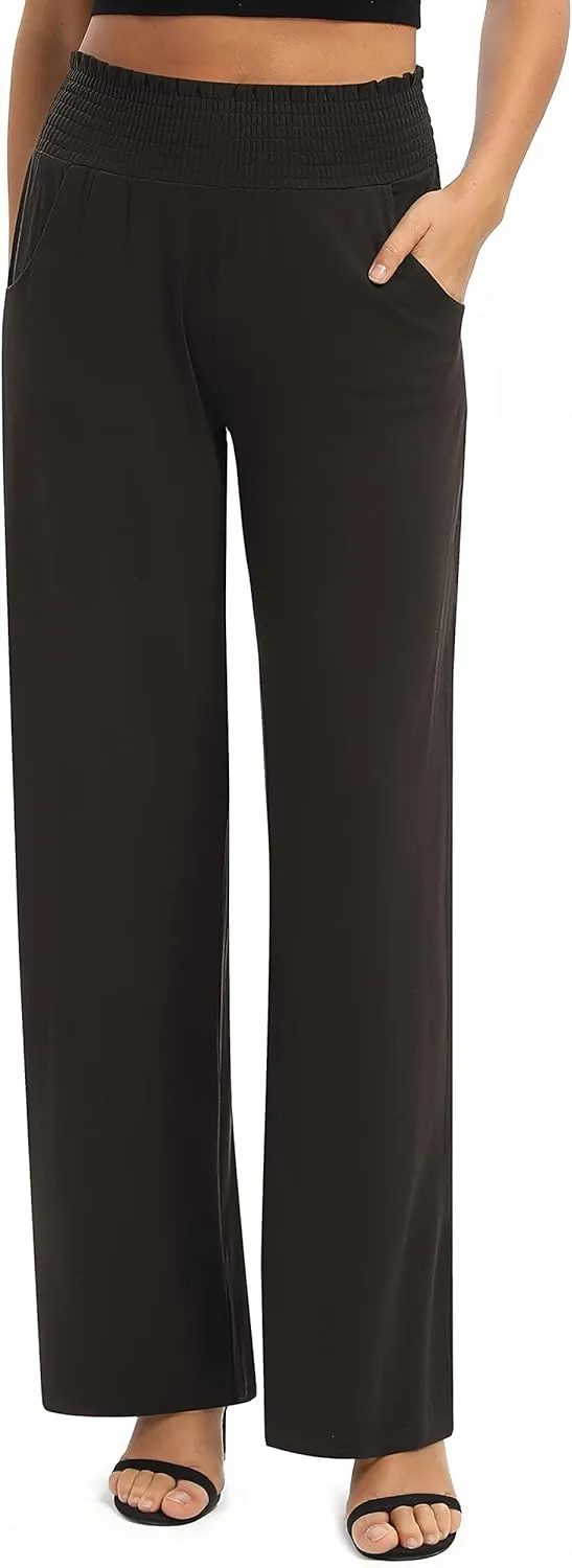 Urban CoCo Womens High Waist Flowy Palazzo Pants Elastic Waist Wide Leg Stretchy Straight Leg Dressy Casual Lounge Trousers