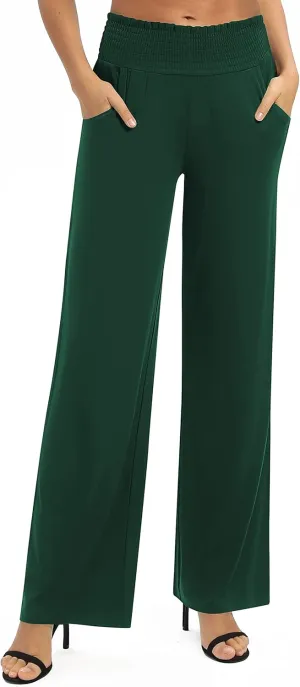 Urban CoCo Womens High Waist Flowy Palazzo Pants Elastic Waist Wide Leg Stretchy Straight Leg Dressy Casual Lounge Trousers