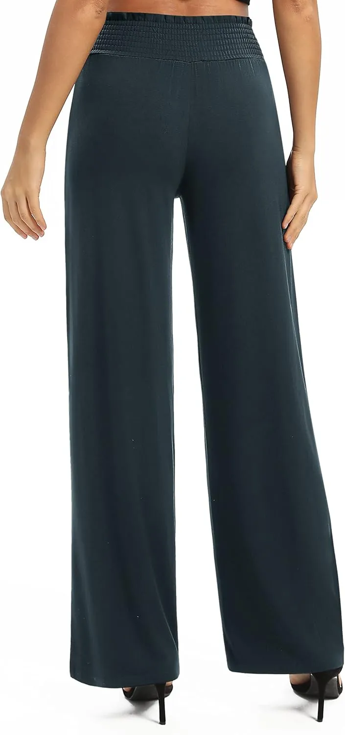 Urban CoCo Womens High Waist Flowy Palazzo Pants Elastic Waist Wide Leg Stretchy Straight Leg Dressy Casual Lounge Trousers