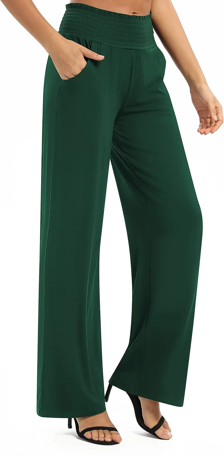 Urban CoCo Womens High Waist Flowy Palazzo Pants Elastic Waist Wide Leg Stretchy Straight Leg Dressy Casual Lounge Trousers