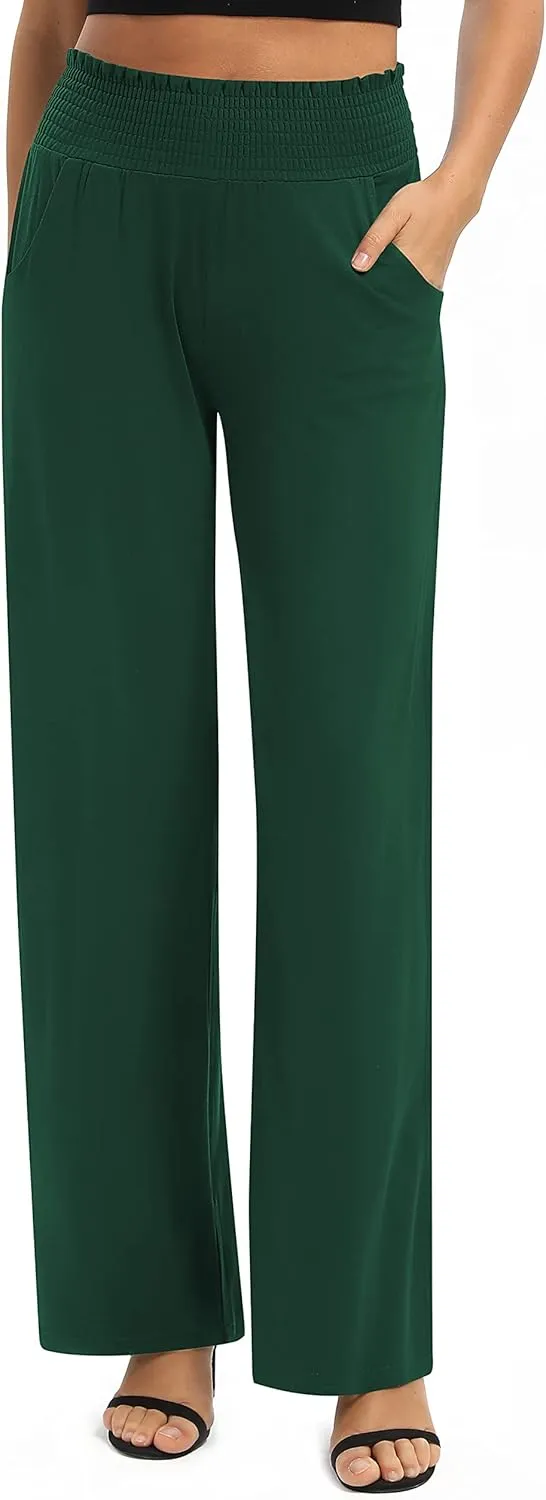 Urban CoCo Womens High Waist Flowy Palazzo Pants Elastic Waist Wide Leg Stretchy Straight Leg Dressy Casual Lounge Trousers