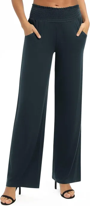 Urban CoCo Womens High Waist Flowy Palazzo Pants Elastic Waist Wide Leg Stretchy Straight Leg Dressy Casual Lounge Trousers