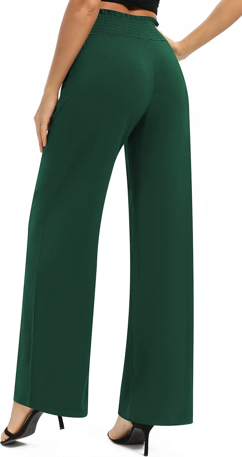 Urban CoCo Womens High Waist Flowy Palazzo Pants Elastic Waist Wide Leg Stretchy Straight Leg Dressy Casual Lounge Trousers