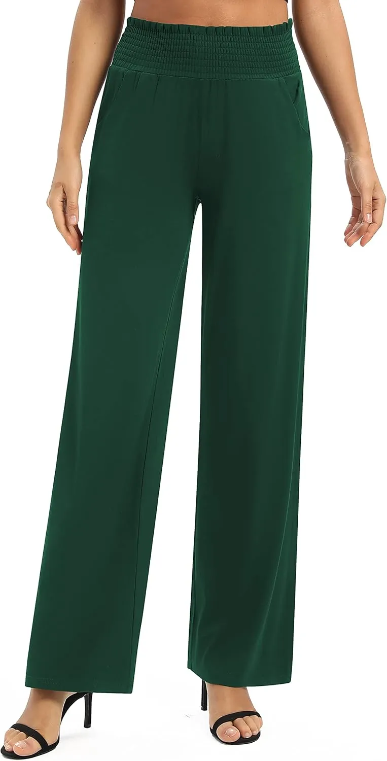 Urban CoCo Womens High Waist Flowy Palazzo Pants Elastic Waist Wide Leg Stretchy Straight Leg Dressy Casual Lounge Trousers